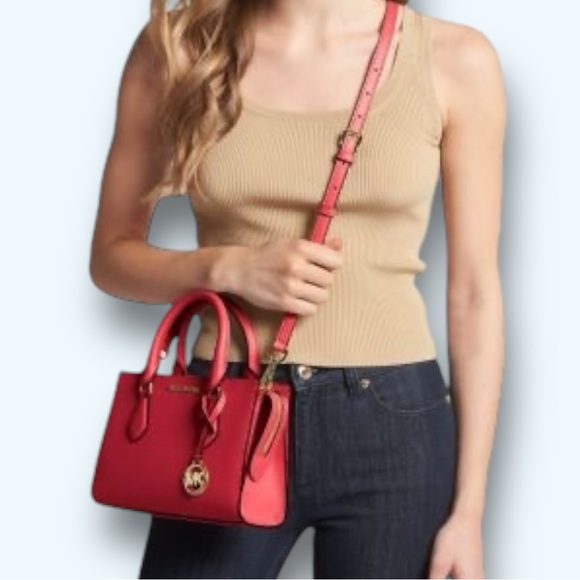 Michael Kors 🪢 NWT! Maple, Deep Pink Small Leather satchel handbag/Crossbody - Picture 4 of 7